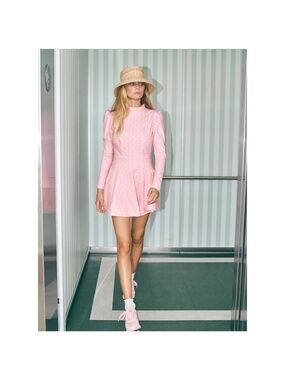 Byrdie Golf Social Wear Long Sleeve Montauk Mini Dress Pink White Women's Small